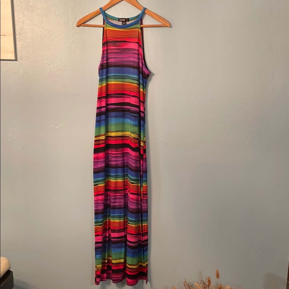 Multicolored Dress with Halter Neckline